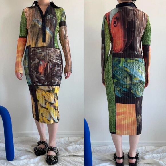Arthur Apparel Box Pleat Shirt Dress | Abstract Nature Print | Size 6 | Free Peo - Picture 9 of 16